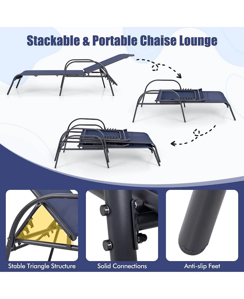 Gymax 2 Pcs Lounge Chair Chaise Adjustable Reclining Armrest Patio