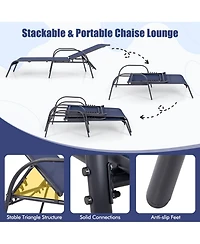 Gymax 2 Pcs Lounge Chair Chaise Adjustable Reclining Armrest Patio