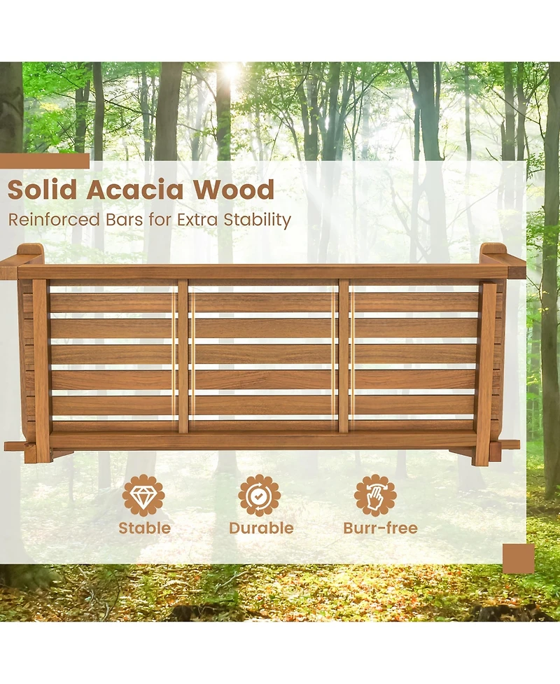Gymax 2-Person Acacia Wood Outdoor Porch Swing Patio Hanging Bench Chair Natural