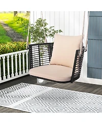 Gymax Outdoor Metal Porch Swing Single Person Hanging Seat w/ Woven Rattan Backrest Porch Backyard