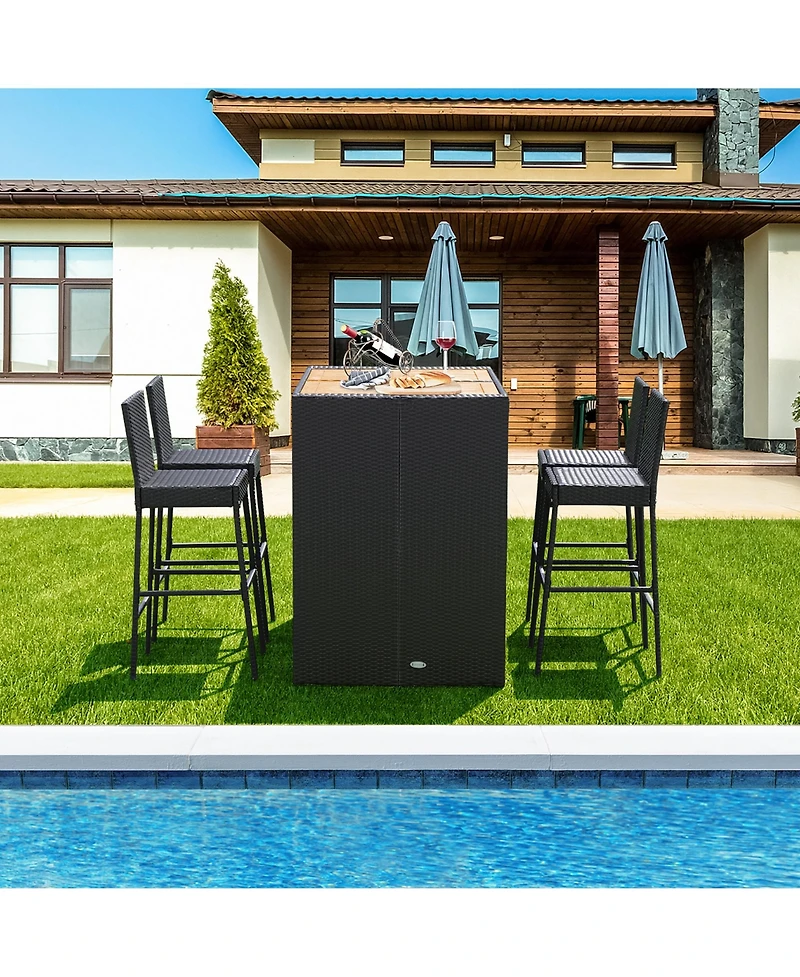 Gymax 5-Piece Patio Rattan Bar Set Outdoor Wicker Set w/ Bar Height Table & 4 Bar Stools