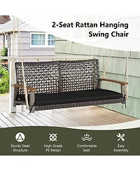 Gymax 2-Seat Rattan Porch Swing Chair Outdoor Wicker Bench W/ Seat Cushion Red