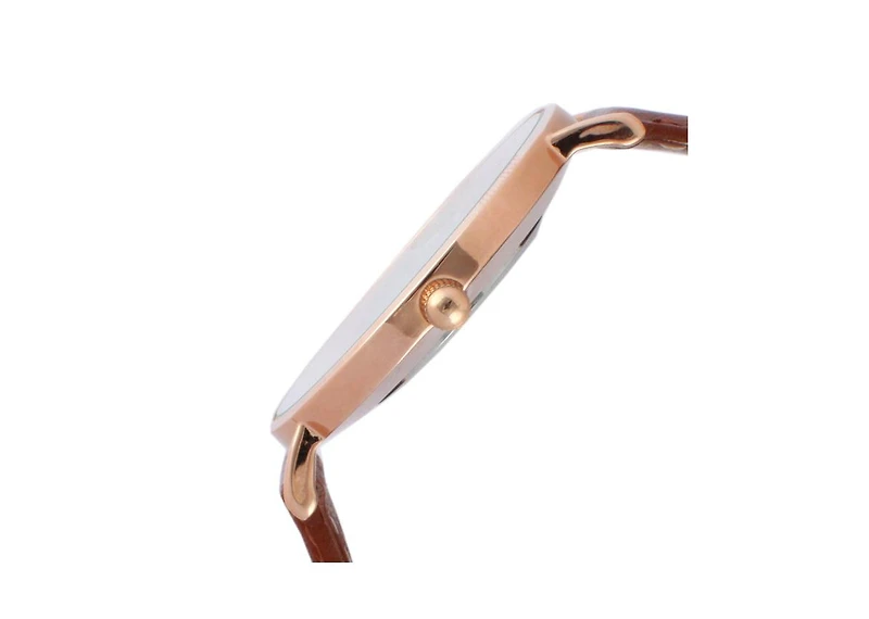Peugeot Men's 40mm Rose-Gold Super Slim Case Leather Strap Watch