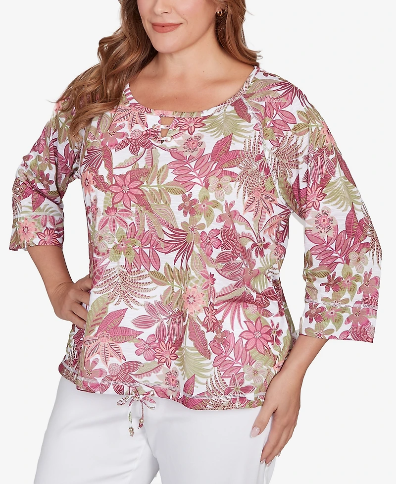 Hearts Of Palm Plus Printed Jungle Ivy Slub Top
