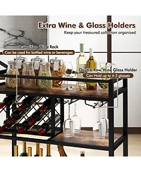 3-tier Bar Cart on Wheels Home Kitchen Serving with Wine Rack and Glasses Holder
