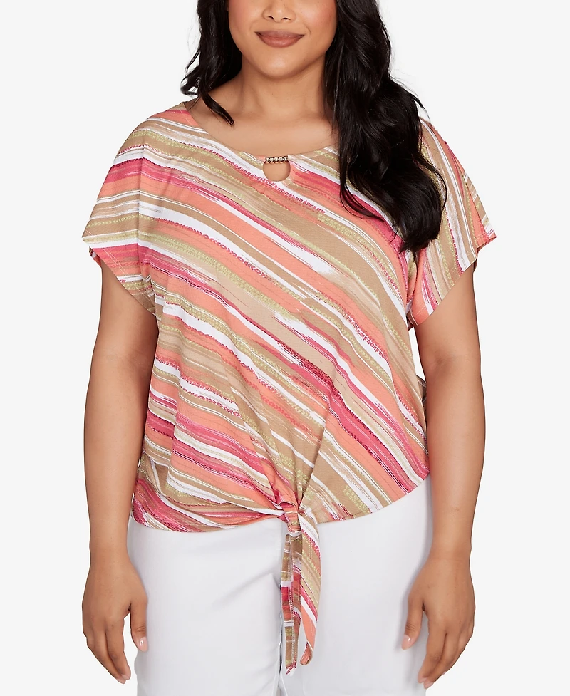 Hearts Of Palm Plus Size Printed Crinkle Tie Front Top