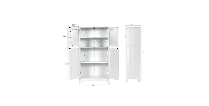 Bathroom Floor Storage Locker Kitchen Cabinet with Doors and Adjustable Shelf