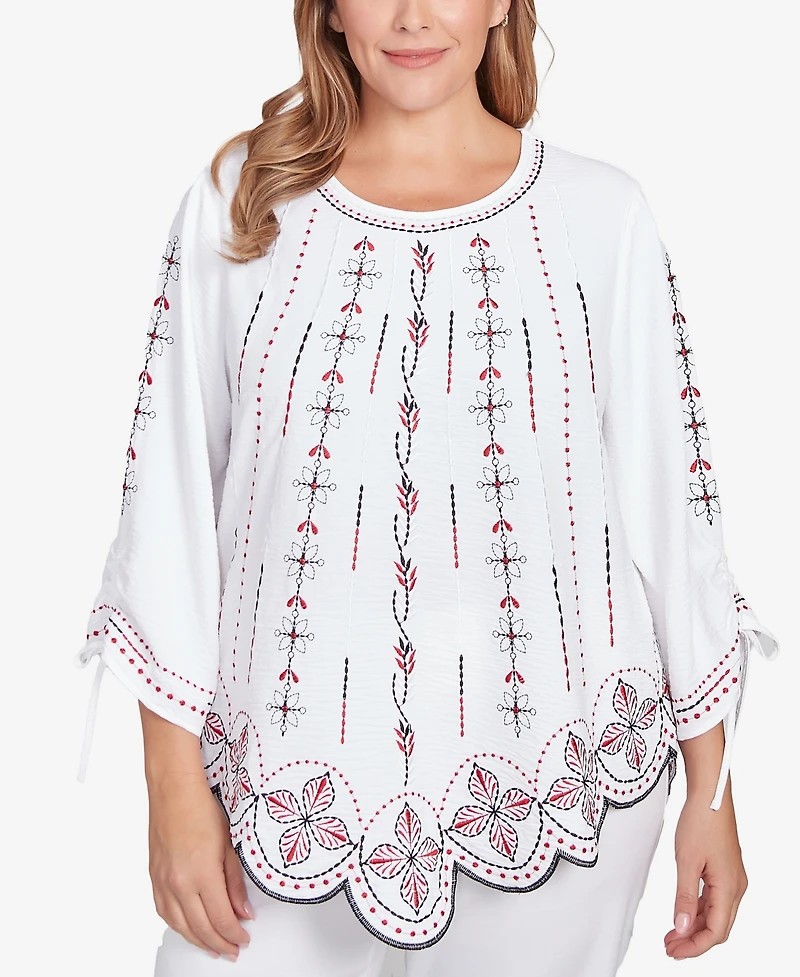 Ruby Rd. Plus Embroidered Bali Tie Sleeve Top