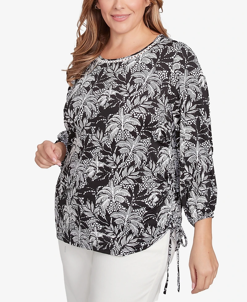 Ruby Rd. Plus Monotone Palms Side Tie Top