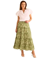 Vince Camuto Women's Cotton Tiered Smocked-Waist Maxi Skirt