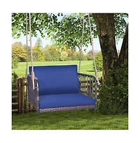 1-Person Rattan Hanging Porch Swing Seat with Cushions and Ropes