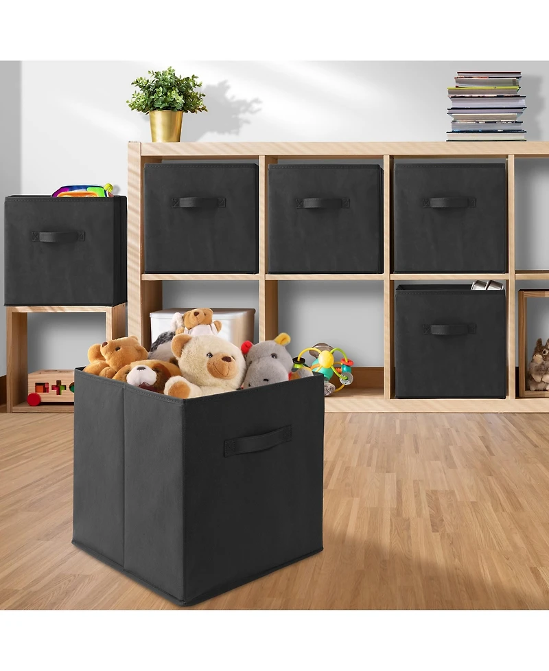 Casafield Set of 6 Fabric Storage Cube Bins, Red - 13" Collapsible Foldable Cloth Baskets for Shelves and Cubby Organizers