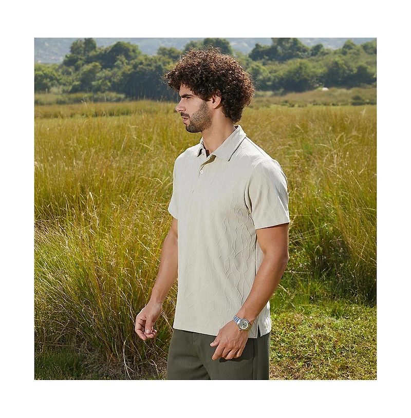Campus Sutra Men's Cream White Veined-Tactile Polo T-Shirt