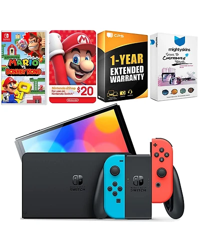 Nintendo Switch Neon Red & Blue Oled Console with Mario vs. Donkey Kong, Nintendo $20 eShop Gift Card