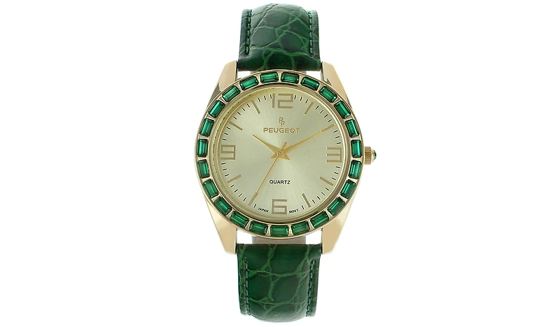 Peugeot Women's 40mm Green Boyfriend Watch with Baguette Crystals