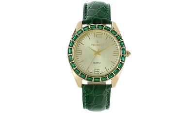 Peugeot Women's 40mm Green Boyfriend Watch with Baguette Crystals