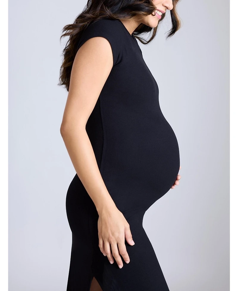 Motherhood Maternity Rib Knit Short Sleeve Raglan Midi Dress