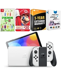 Nintendo Switch White Oled Console with Pikmin 1 + 2, Nintendo $20 eShop Gift Card, MightySkins Console and Controller Skin Voucher