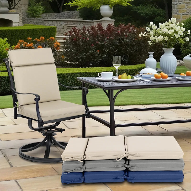 Aoodor 2Pcs Outdoor High Back Dining Chair Cushion Set, Fade and Water Resistant Polyester Fabric Cover with Ties Zipper, 20'' × 37''