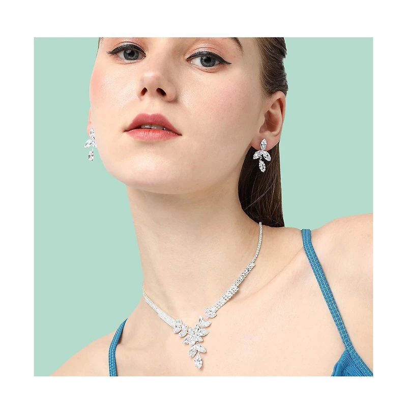 Sohi Women's Silver Bling Stone Jewellery Set