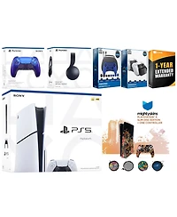Sony Playstation 5 Slim Disc with Black Pulse Headset, Extra Volcanic Red Controller, Gamer Kit, Charge Dock and MightySkins Decal Voucher + 1 Year Cp