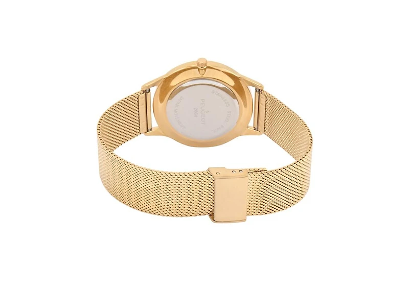 Peugeot Men's 40mm Wafer Slim Black Dial Gold Plated Case Watch with Mesh Band