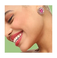 Sohi Women's Pink Embellished Circular Stud Earrings