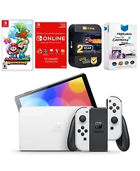 Nintendo Switch White Oled Console with Mario & Luigi: Brothership, Nso 12 Month Family Membership, MightySkins Console and Controller Skin Voucher, a