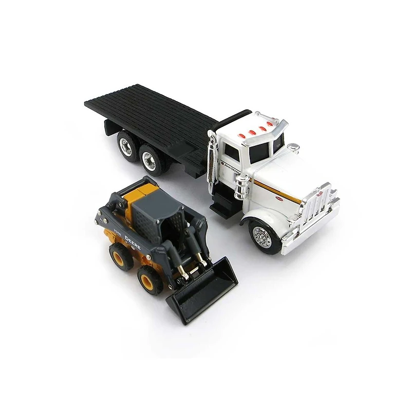 Ertl 1/64 John Deere Peterbilt Flatbed Truck With 320E Skid Steer Skidloader