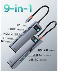 Baseus Laptop Docking Station Dual Monitor 4K120Hz, 9 in 1 Usb C Hub with 2 Hdmi, 1000Mbps Lan, Max 85W Pd, 3 Usb, Sd Card Reader, Usb C Dock Compatib