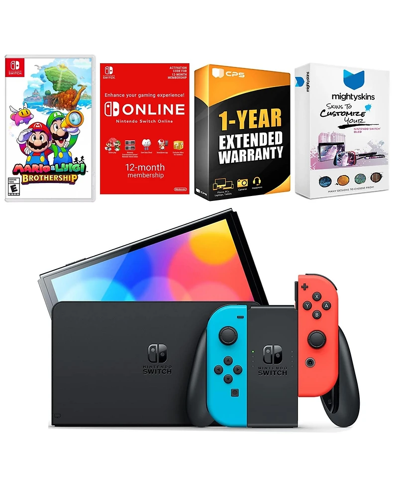 Nintendo Switch Neon Red & Blue Oled Console with Mario & Luigi: Brothership, Nso 12 Month Family Membership