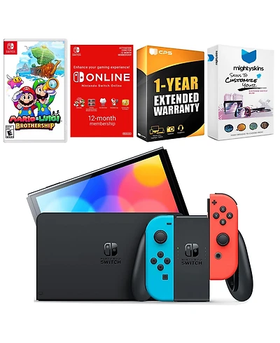 Nintendo Switch Neon Red & Blue Oled Console with Mario & Luigi: Brothership, Nso 12 Month Family Membership