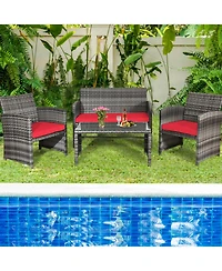 Gymax 4Pieces Patio Outdoor Rattan Conversation Furniture Set