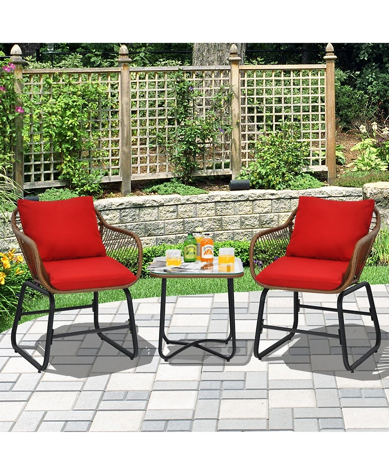 Gymax 3 Piece Patio Conversation Furniture Set Outdoor Bistro Set With Cushions