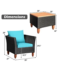 Gymax 3Pieces Patio Rattan Conversation Furniture Set Yard Outdoor with Cushions