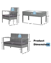 Gymax 4Pieces Rattan Patio Furniture Set Outdoor Wicker Conversation Set with Cushions