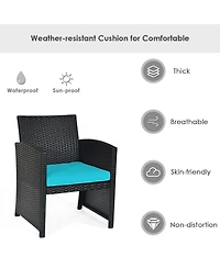 Gymax 4PCS Rattan Outdoor Conversation Set Patio Furniture Set w/ Turquoise Cushions