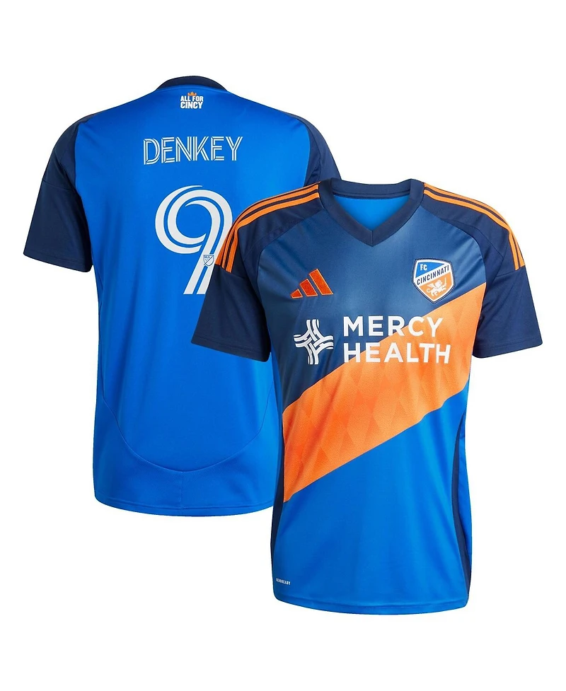Adidas Men's Kevin Denkey Blue Fc Cincinnati 2025 Orange and Legacy Kit Replica Player Jersey