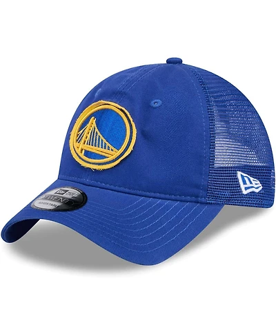 New Era Men's Royal Golden State Warriors Rough Edge Logo Trucker 9TWENTY Adjustable Hat