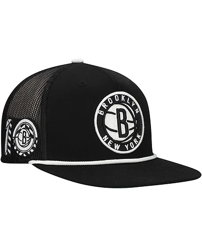 Mitchell & Ness Men's Black Brooklyn Nets Roper Trucker Snapback Hat