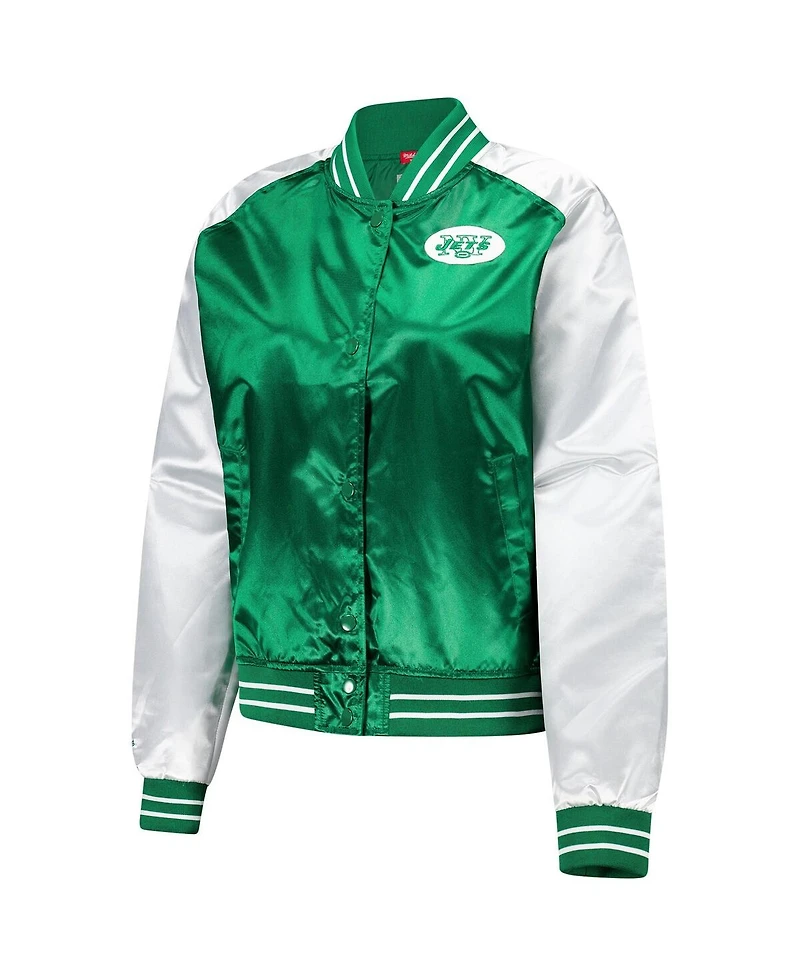 Mitchell & Ness Women's Green New York Jets Team 2.0 Satin Raglan Full-Snap Jacket