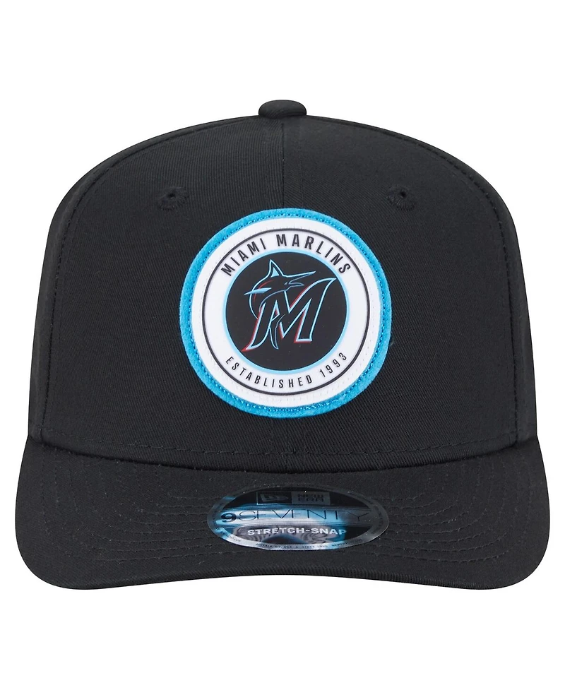 New Era Men's Black Miami Marlins Circle Patch 9SEVENTY Stretch-Snap Hat