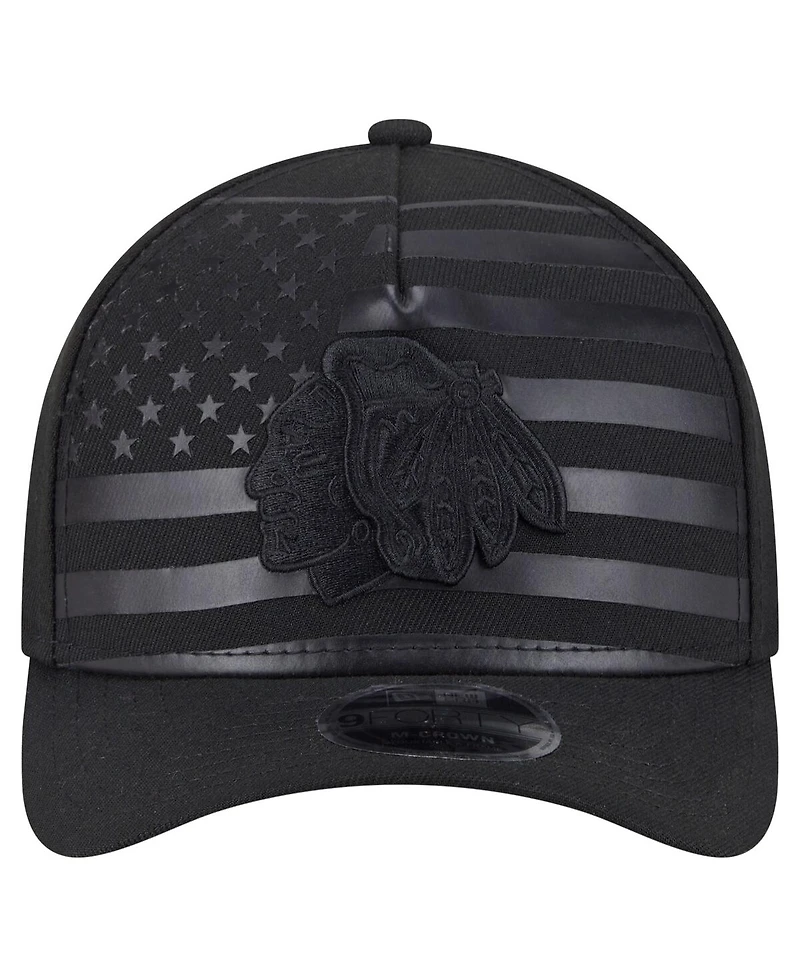 New Era Men's Black Chicago Blackhawks Game Day Stealth Flag 9FORTY A-Frame Adjustable Hat