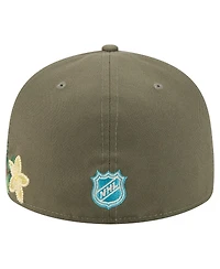 New Era Men's Olive Anaheim Ducks Tonal Florals 59FIFTY Fitted Hat