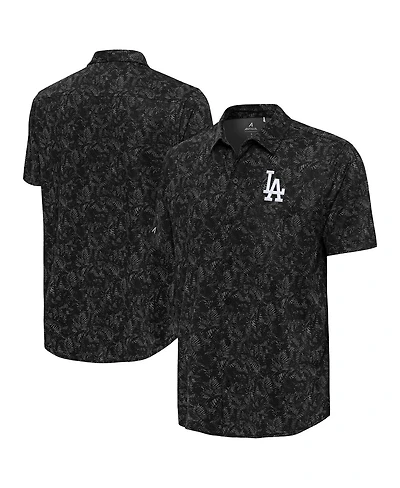 Antigua Men's Black Los Angeles Dodgers Lush Button-Up Shirt