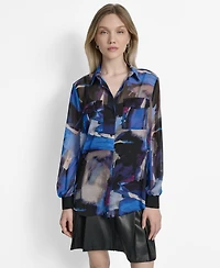 Dkny Women's Printed Button-Front Long-Sleeve Shirt