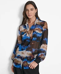 Dkny Women's Printed Button-Front Long-Sleeve Shirt