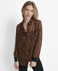 Dkny Women's Printed Button-Front Long-Sleeve Shirt