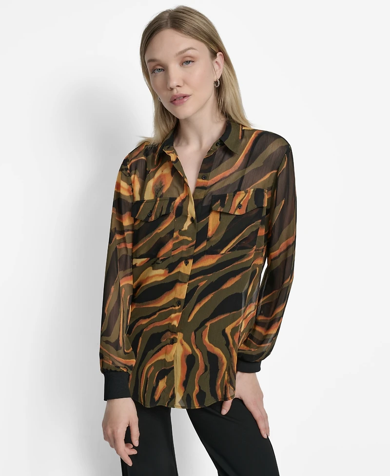 Dkny Women's Printed Button-Front Long-Sleeve Shirt