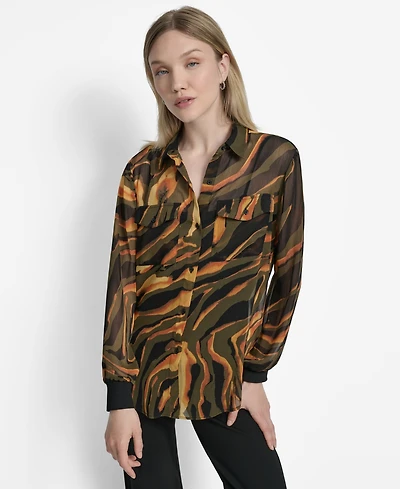 Dkny Women's Printed Button-Front Long-Sleeve Shirt